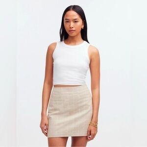 Madewell Linen Cotton Blend Welt-Pocket Mini Skirt Sesame Beige Plaid 12 NQ810